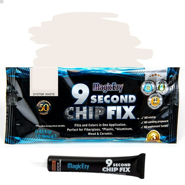 MagicEzy 9 Second Chip Fix - (blanco ostra) - Relleno de reparación de fibra de vidrio todo en uno para barcos y gelcoat de fibra de vidrio - Masilla epoxi marina fuerte - Durabilidad de por vida
