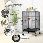 NiamVelo Bird Cage 35 Inch Wrought Iron Flight Birdcages for Cockatiels Parakeets Pigeons Parrot Lovebird with Rolling Stand Bird Playground, Black