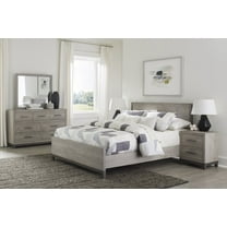 Modern 6pc Queen Bedroom Set Panel Bed Two Nightstands Dresser Chest Mirror Gray Finish Furniture