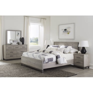 Ennesley Gray Wood Bedroom Set with Upholstered Panel King Bed, Dresser ...