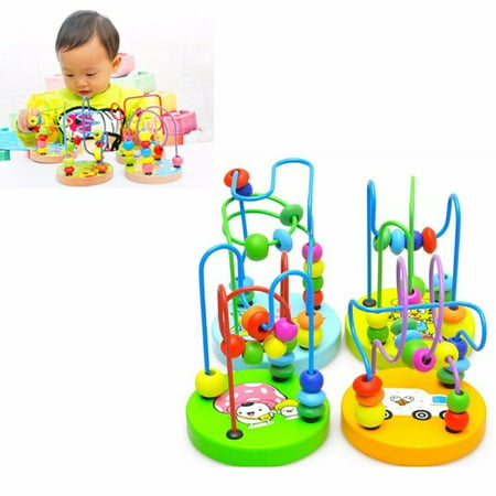 Mini Around Beads Wire Maze Roller Coaster Wooden Educational Game Toys Gift for Baby Kids