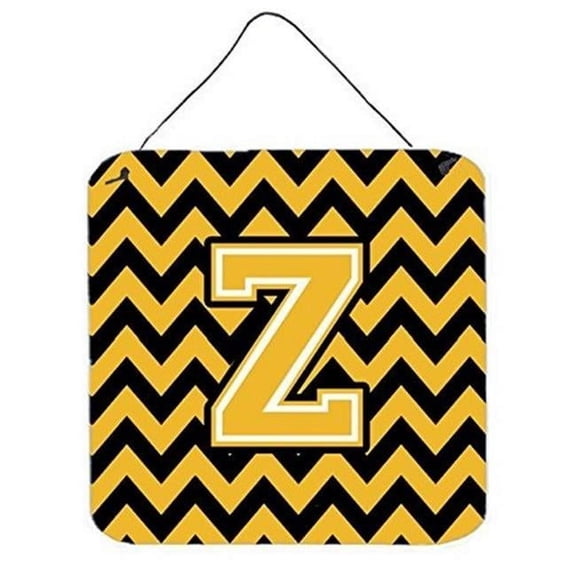 Letter Z Chevron Black & Gold Wall or Door Hanging Prints, 6 x 0.02 x 6 in.