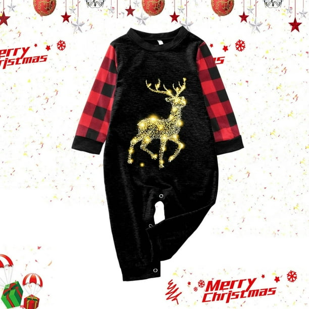 Conjuntos de pijamas de Navidad de la familia de alces brillantes, pijamas a juego para la familia de Navidad, pijamas de cuadros rojos, conjunto de ropa para niños y adultos, mono para bebé