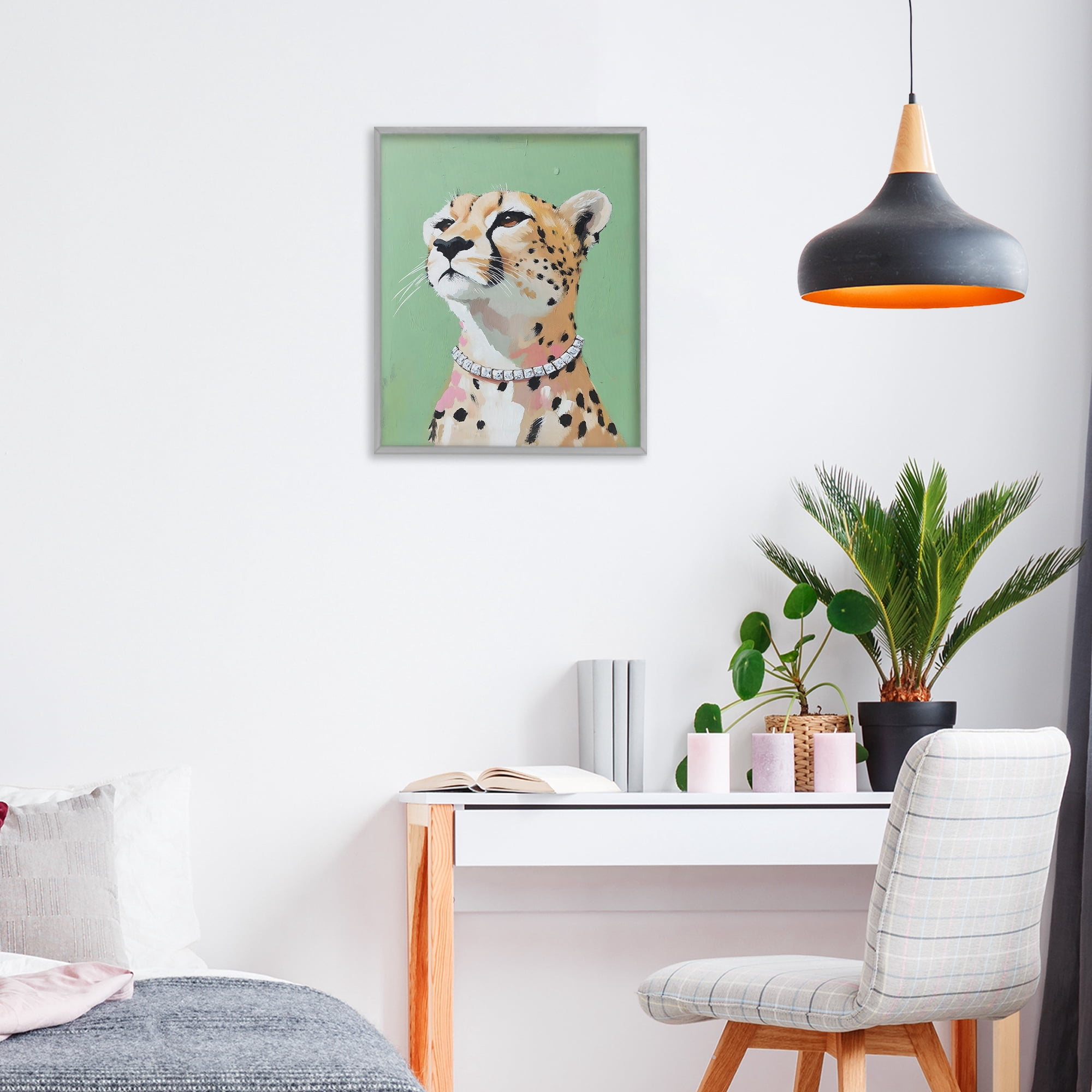 Stupell Industries Glam Cheetah with Jewels Gray Framed Giclee Art, design by The Prints Vibe