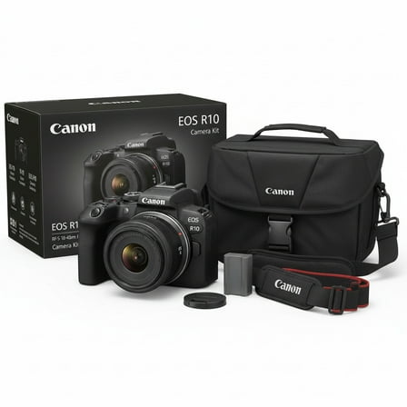 Canon EOS R10 Mirrorless Camera with RF-S 18-45mm Lens Kit and 200ES EOS Black DSLR Gadget Bag Bundle (2 Items)