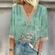 thumbnail image 1 of ICHUANYI Liquidación Moda Mujer Verano V-Cuello Manga 3/4 Encaje Estampado Casual Camiseta Blusa ICHUANYI WER202308254536, 1 of 5