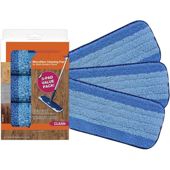 Bona Mop Microfiber Cleaning Pad for Hardwood & Hard Surface Floors - Value 3-Pack - For Use With Bona Mops - Dual Zone Cleaning