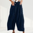 thumbnail image 2 of Pantalones holgados de mujer Pantalones casuales sueltos Pantalones de playa bohemios plisados ​​de color sólido simple FLhrweasw Nuevo, 2 of 7
