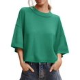 thumbnail image 1 of Jersey Saodimallsu de punto verde de manga corta para mujer, 1 of 5