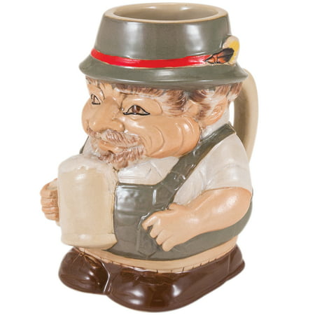 Beer Man Stein - Classic Sculpted & Handpainted Glazed Ceramic 16 Ounce