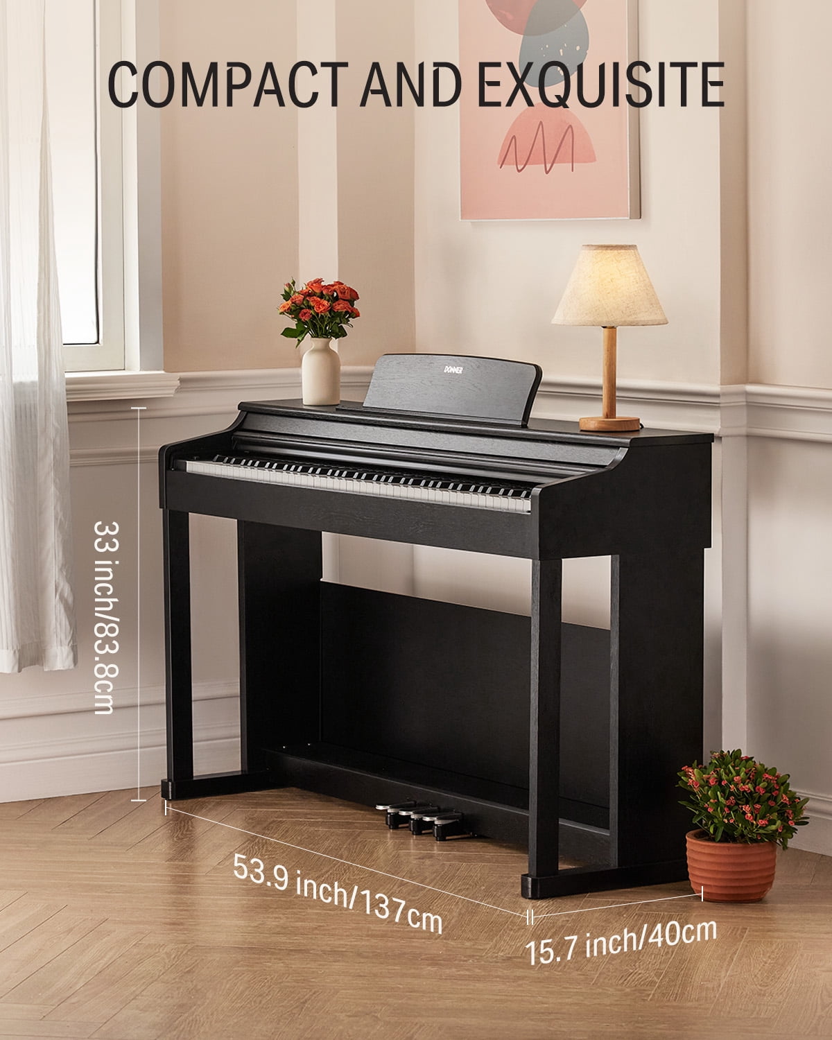 Donner DDP-100 88-Key Weighted Action Digital Piano for Beginner Bundle with Piano Keyboard Stand, Power Adapter, Triple Pedals, MP3 Function, USB-MIDI, 2 Headphone Jacks Black, Melodics Lessons