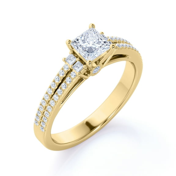 JeenMata 2.25 Carat Stunning Princess Cut - Pave Ring - Antique Ring - Split Shank Engagement Ring - 18K Yellow Gold Over Silver