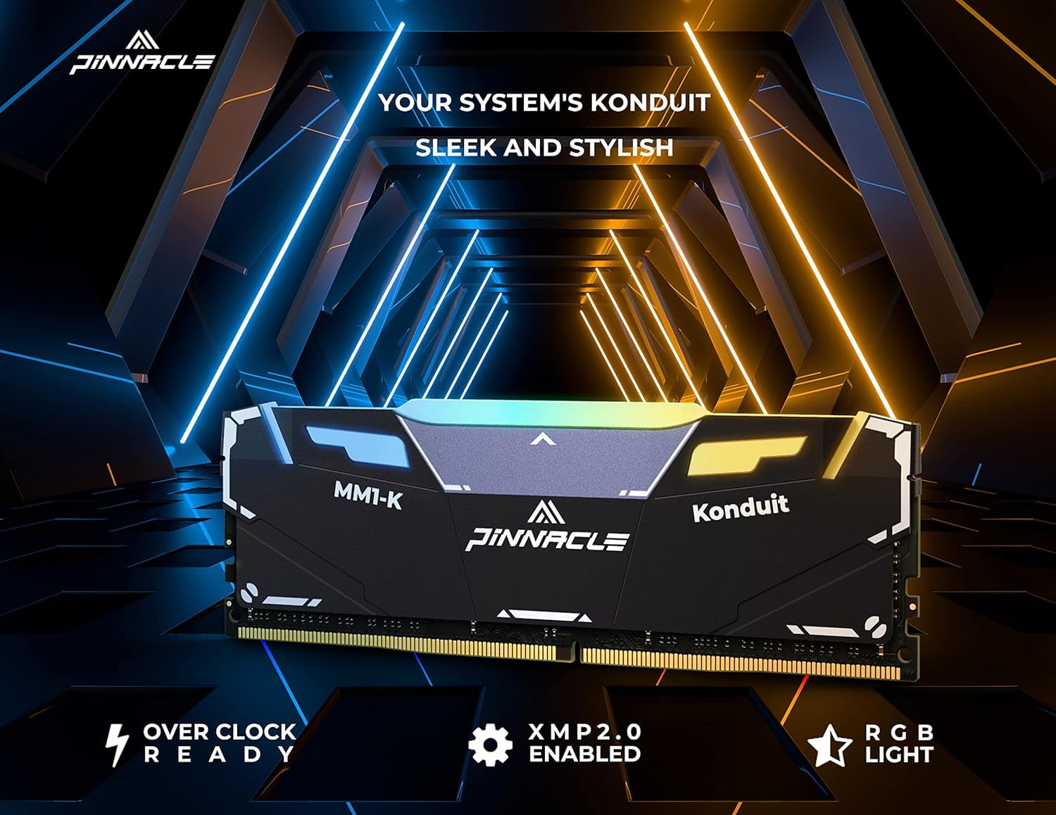 Timetec Pinnacle Konduit RGB 32GB KIT(2x16GB) DDR4 3200MHz PC4-25600 CL16-18-18-38 XMP2.0 Overclocking 1.35V Dual Rank Compatible for AMD and Intel Desktop Gaming PC Memory Module - Black