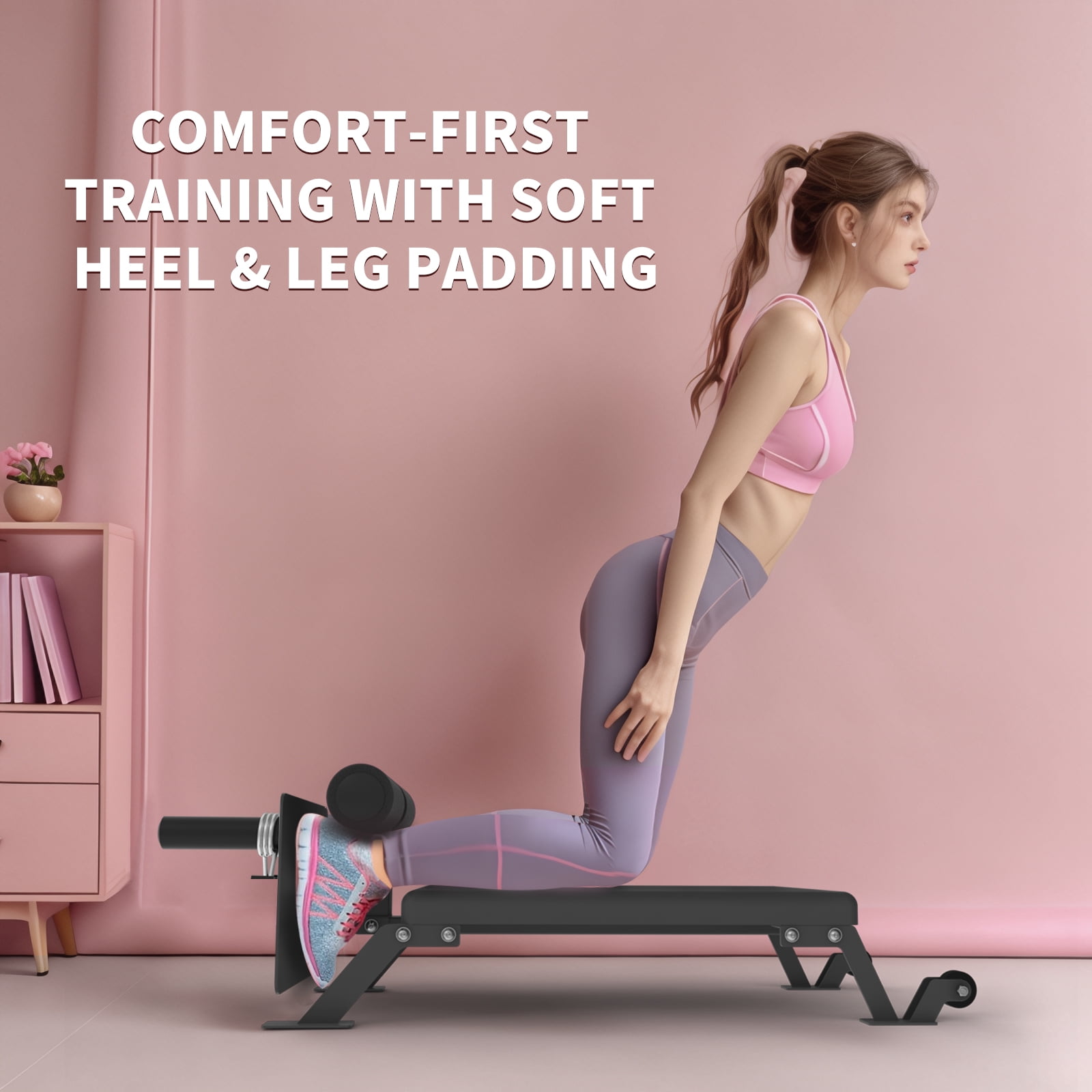 Nordic Curl Machine,Hamstring & Glute Bench Adjustable with Wheels, Nordic Bench for Home Gym
