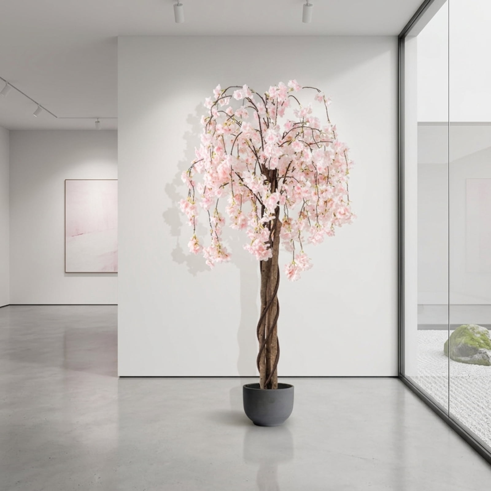 Vebreda Artificial Plant Decor, 5.5 FT Tall Artificial Cherry Blossom Tree with Pink/White Flowers 2 Pack, Realistic and Charming Appearance