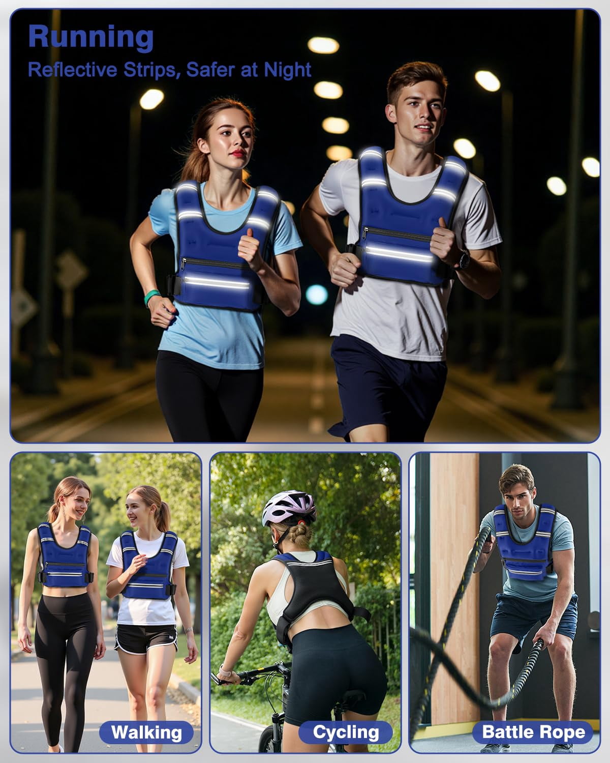 Blue 8 lb Weighted Vest for Workout Running Walking