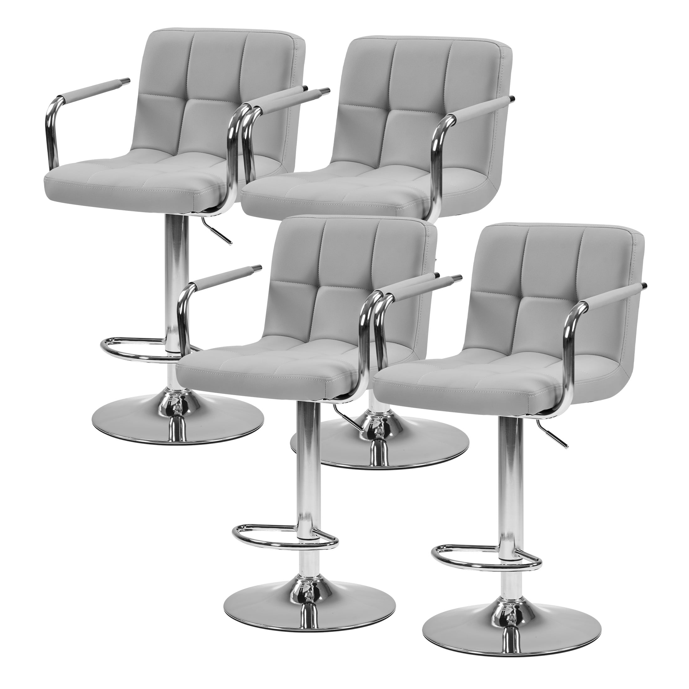 CONCETTA Set Of 2 Swivel Bar Stools With Armrests, Made of Adjustable Pu Leather with Back & Footrest,Gray