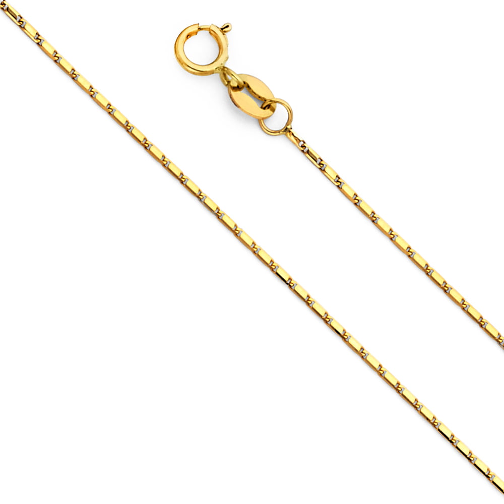 Ioka 14K Yellow Solid Gold 2mm Cuban Chain Necklace with Spring Ring Clasp
