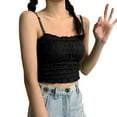 thumbnail image 2 of Pxiakgy Women's Summer Trendy Sleeveless Y2K Ruffle Pleated Crop Top Camisole Soft Comfy Ruched Knitted Crop Top Tube Top Square Neck Adjustable Spaghetti Strap with Built In Bras Black One Size, 2 of 5