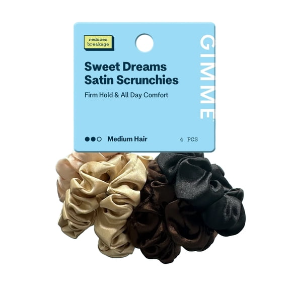 Gimme Beauty Medium Satin Scrunchies - Soft, No-Breakage Scrunchies - Perfect for Medium Hair & Bedtime Wear - Firm Hold & Gentle, Crease-Free Accessories for Women - Neutrals & Black, 4 Pack