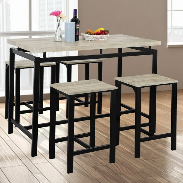 uhomepro 5 Piece Counter Height Dining Set, Home Kitchen Table and 4 Chairs Set, Bar Pub Table Set for Dining Room, Breakfast Nook, Living Room, Beige