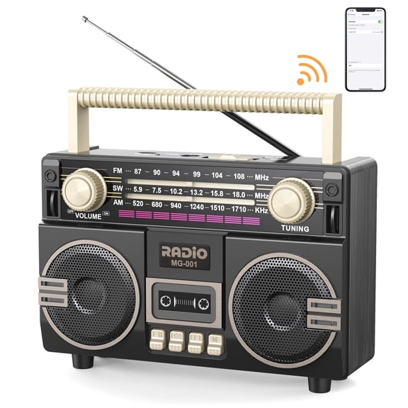 UMUTOO MG001 Retro Vintage AM/FM/SW Radio Bluetooth Speaker with Large Knobs, Dual Speakers, Rechargeable, Portable for Home, Outdoor, Gifts, Elderly