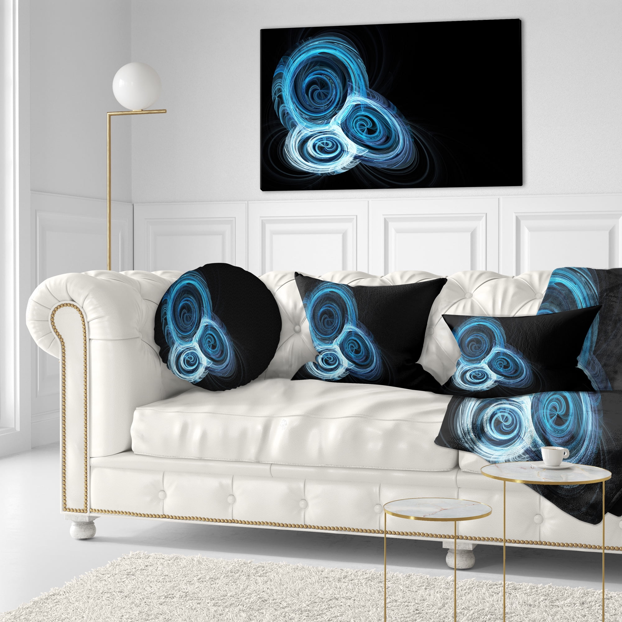 Designart Blue Spiral Nebula on Black - Abstract Throw Pillow - 12x20