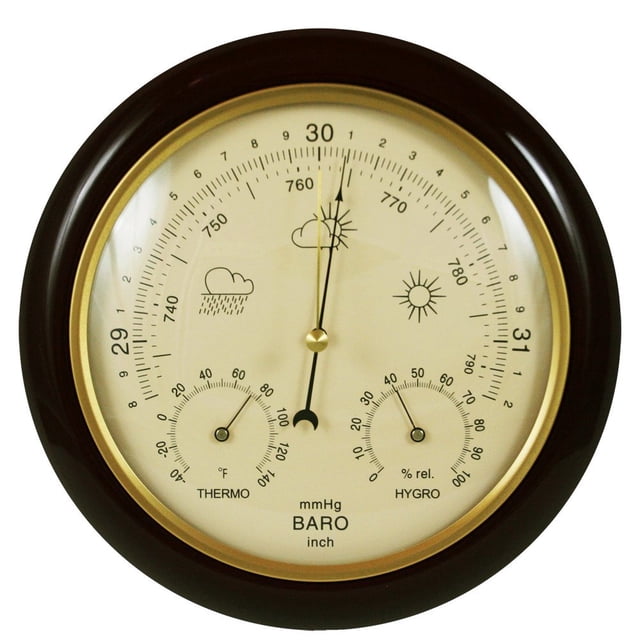 Barómetro tradicional Ambient Weather WS-YG302A acabado cerezo de 25 cm