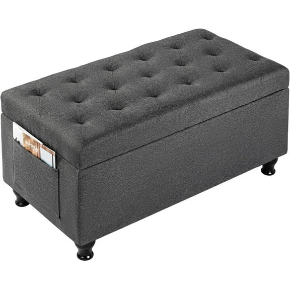 DECO DE VILLE Ottoman with Storage 32'' Ottoman Storage Linen Fabric Ottomans Footstools Upholstered Foot Rest Stool for Couch, Living Room, Bedroom, Entrance Shoe Dark Gray