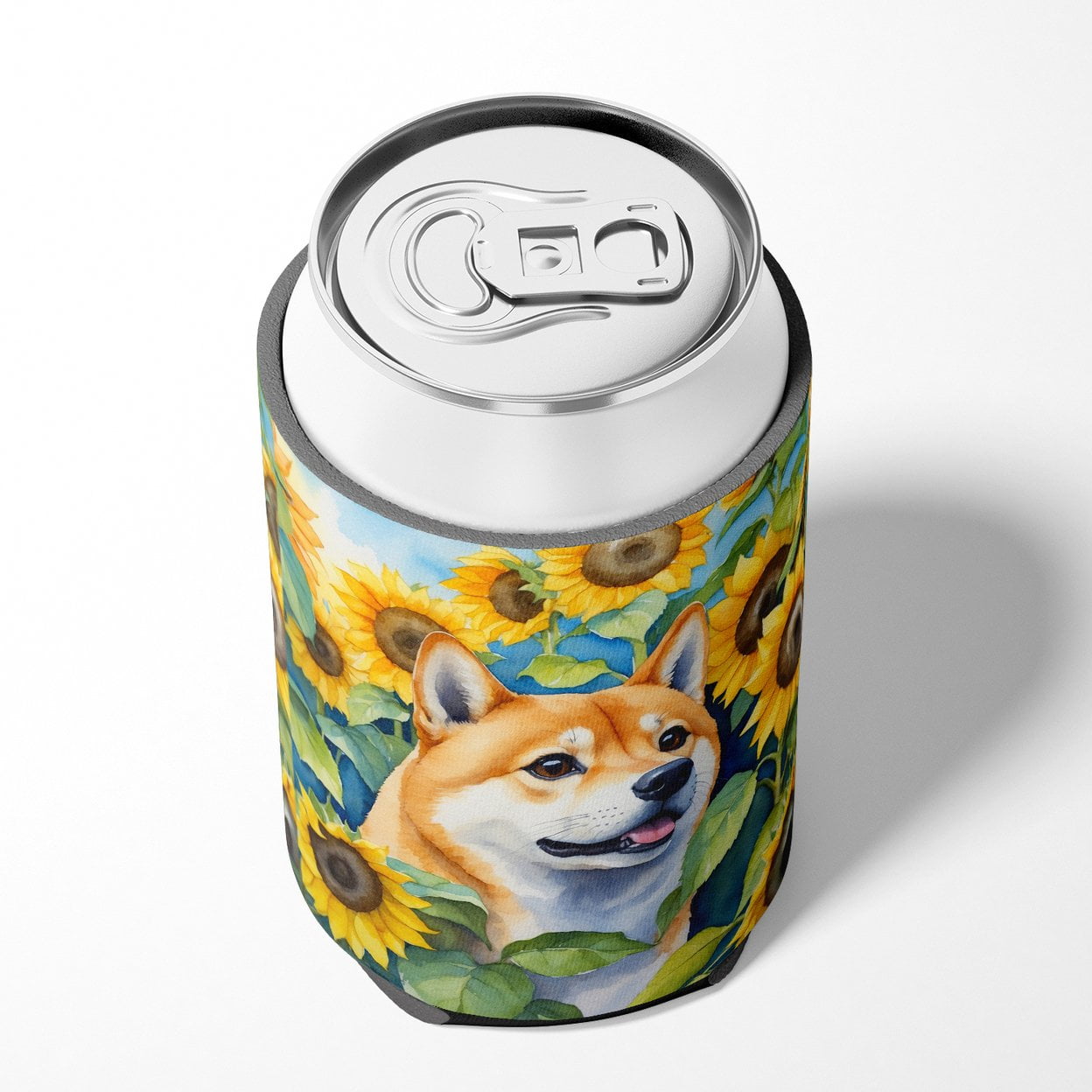 Shiba Inu in Sunflowers Can or Bottle Hugger 3 in x 5 in