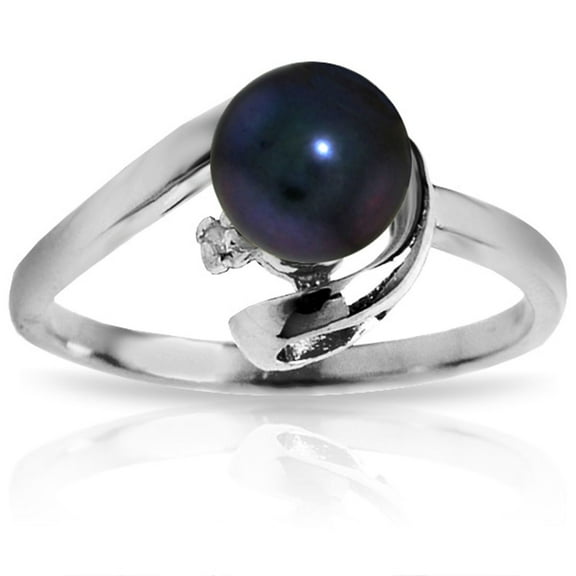 Galaxy Gold 14k Solid White Gold Ring with Natural 1.01 Carat Black Pearl and Diamond - Size 8.5