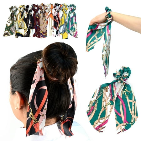 1 Pc Scrunchie Ribbon Hair Tie Fashion Print Ponytail Scarf Elastic Band