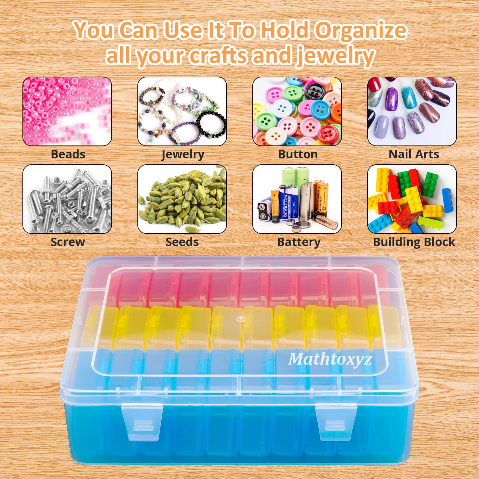 Bead Organizer Box 62Pcs Small Storage Plastic Cases Mini Clear Containers with Hinged Lid for Bracelet Making DIY Jewelry Craft Nails