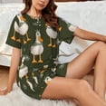 thumbnail image 4 of Uemuo Mallard Ducks Wild Birds Pattern Women's Short-Sleeved Pajama, Button-Front Loungewear, 2-Piece Summer Sleepwear, Elastic Drawstring Shorts-4X-Large, 4 of 7