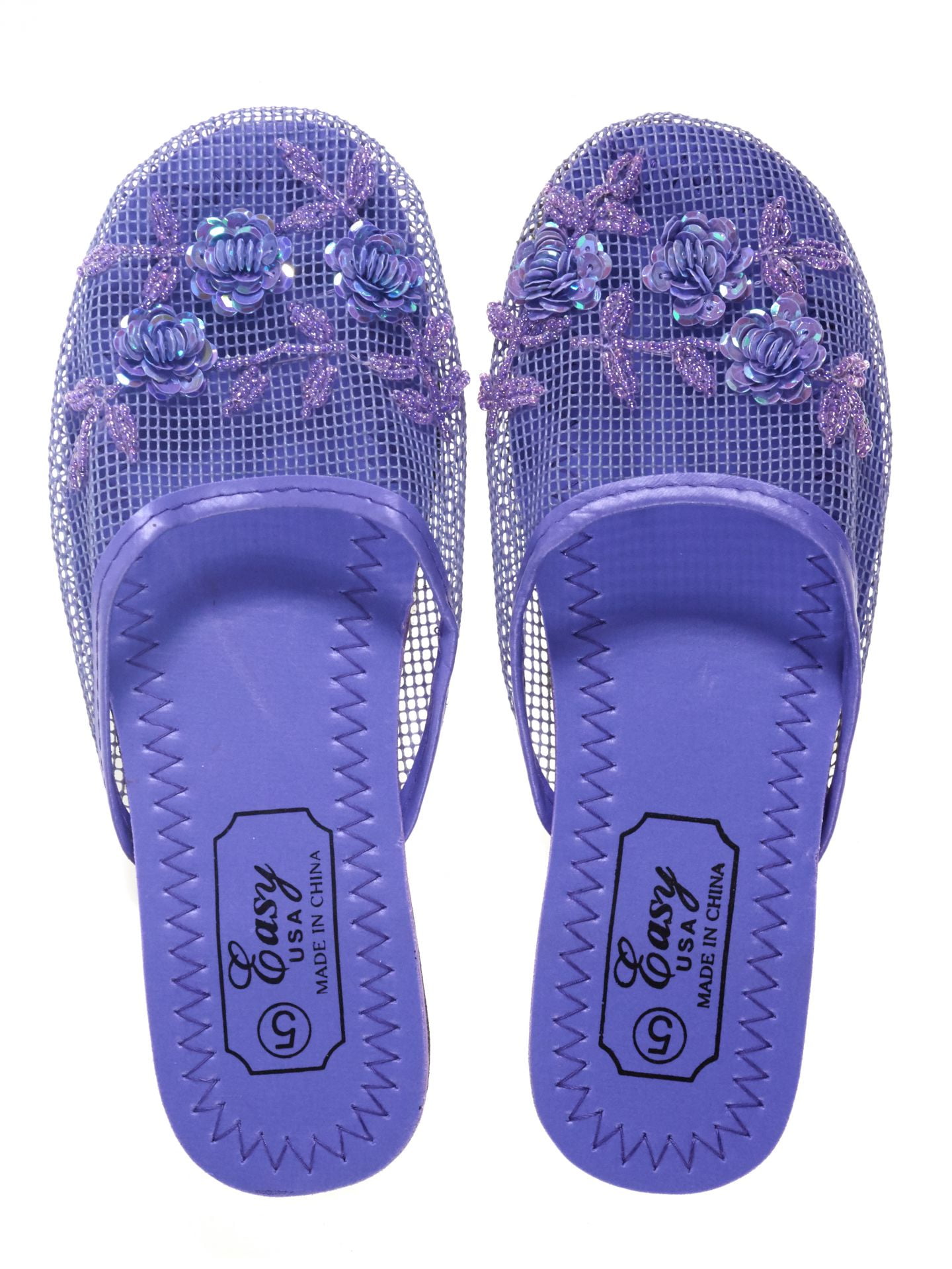 Easy USA Women's Mesh Slippers with Sequins, Light Purple, 10 - Walmart.com