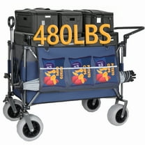 NIGSQJB 300L Folding Wagon Cart with 9" All-Terrain Wheels & Push-Pull Handle & Side Bag, 480lb Large Capacity Heavy-Duty Utility Trolley Beach Cart Shopping Cart for Camping Grocery Sports, Blue