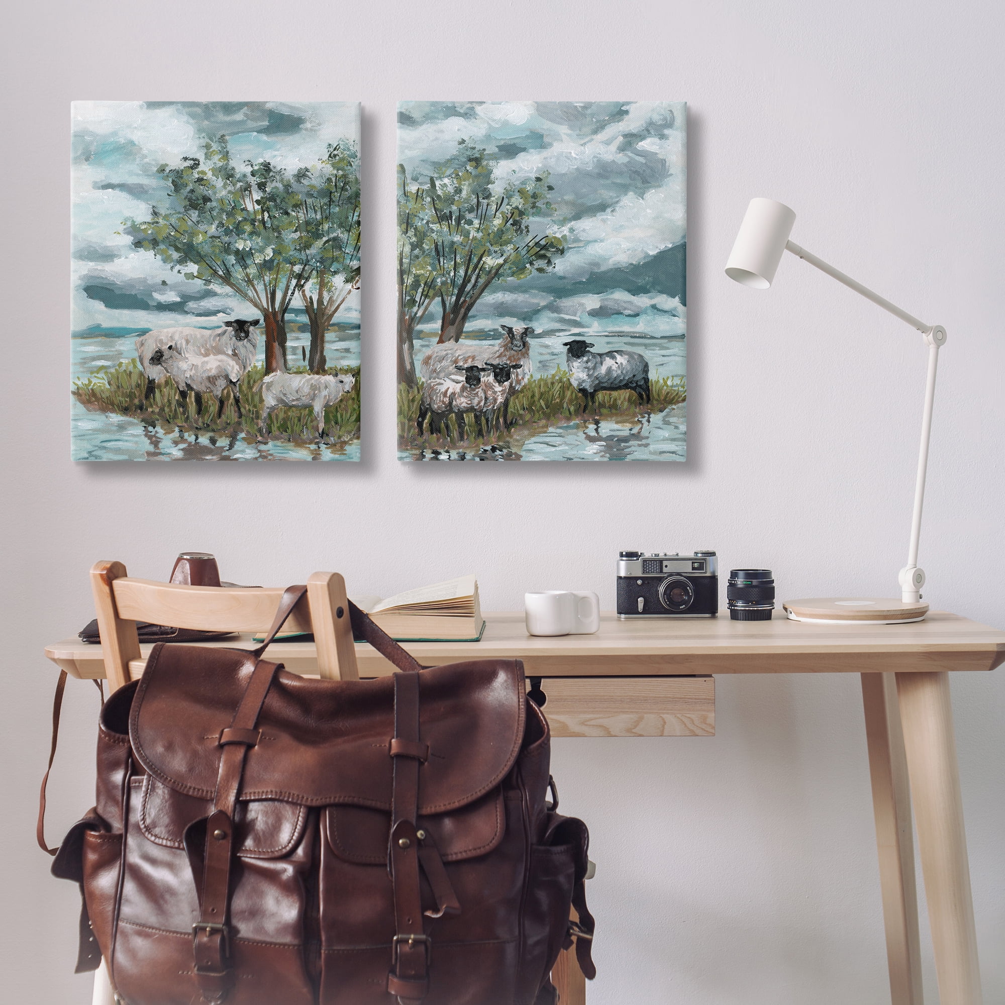 Stupell Industries Sheep in Field Landscape & Nature Painting Wrapped Canvas Art Print Wall Art, 24 x 30, Set of 2