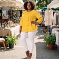 thumbnail image 2 of Agnes Orinda Women's Plus Size St. Patrick's Day Tops Work Round Neck Ruffle Chiffon Blouse Office Top 1X Yellow, 2 of 6