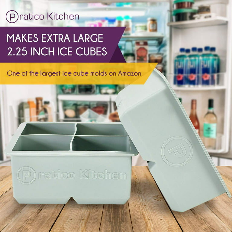 Pratico Kitchen Ice Cube Tray, Makes 4 Large 2.25 inch Ice Cubes, 2 Pack