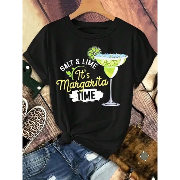 【New Arrival】Salt & Lime It's Margarita Time Cocktail Graphic T-Shirt, Unisex Funny Party Casual Short Sleeve Tee