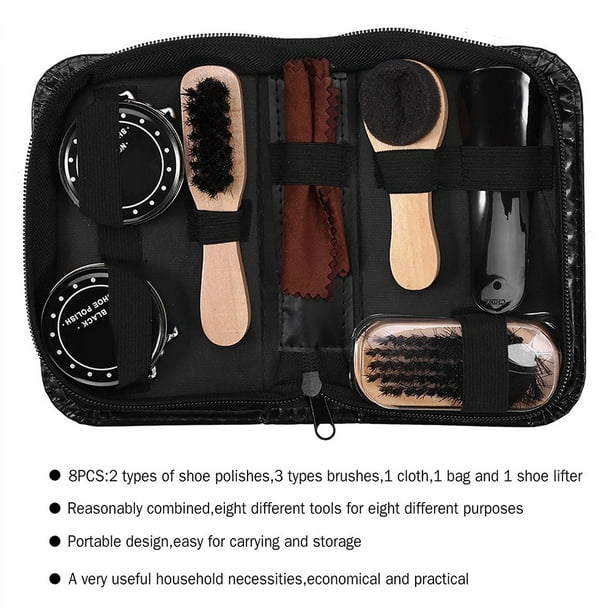 Fdit 8PCS Leather Shoes Care Tool Boot Polishing Cleaning Kit with Black & Neutral Shoe Polishes
