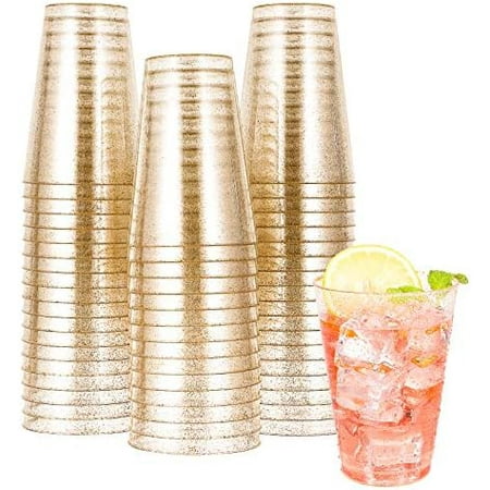 100 Pack 12 oz Gold Plastic Cups, Disposable Gold Cups, Heavy-duty Party Glasses for Wedding, Thanksgiving, Christmas Parties