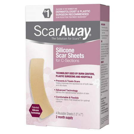 Silicone Scar Sheets for C-Sections, Treats & Prevents Raised & Discolored C-section Scars, Silicone Adhesive Soft Fabric 4-Sheets, (7 X 1.5