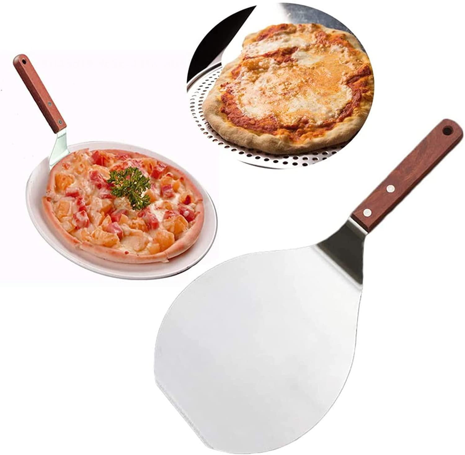 Pizza Paddle Round Pizza Peel Stainless Steel Cake Shovel with Wood