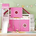 thumbnail image 2 of Tensun Full-Size Loft Bed with Slide and Storage Stairs, Wooden Bunk Frame with Pink Tent and Tower, Playhouse Design for Kids and Teens, Boys and Girls Bedroom, No Box Spring Required, Pink, 2 of 5