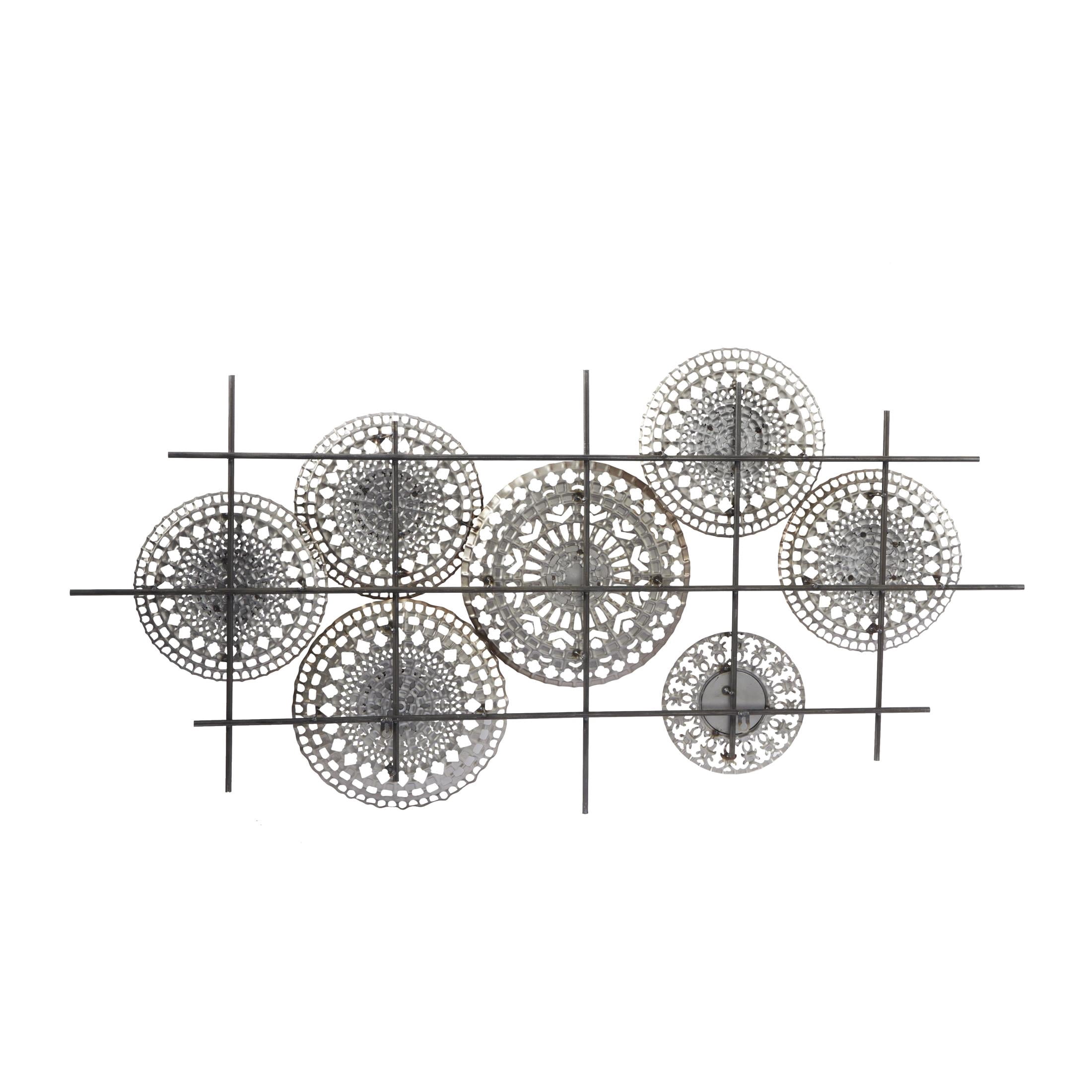 DecMode Bronze Metal Cutout Plate Wall Decor with Round Mirrored Accents and Black Rods