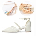 thumbnail image 3 of Women's Pumps Buckle Strap High Heel Tulle Embroidery Rhinestones Pearls Fashion Wedding Shoes, 3 of 6