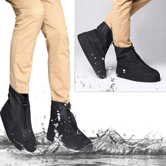 KANCOKIT Waterproof Shoe Cover, Reusable Overshoes, Not-Slip Shoe Protector Covers with Zipper, Black L