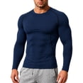 thumbnail image 2 of Men's Ice Silk Long Sleeve Compression Shirt High Stretch Quick Dry Athletic Baselayer Breathable Running Basketball Workout Undershirt ,L,Navy, 2 of 8