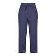 thumbnail image 5 of Fnooota Cotton Linen Pants for Women, Straight Leg Casual Drawstring Summer Women's Trousers Navy Size S-2XL, 5 of 5